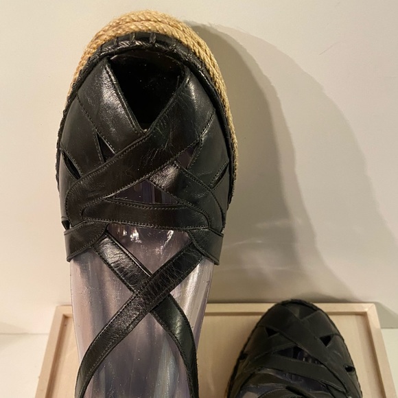 Stuart Weitzman Black Leather Wedge Espadrilles - Picture 2 of 6